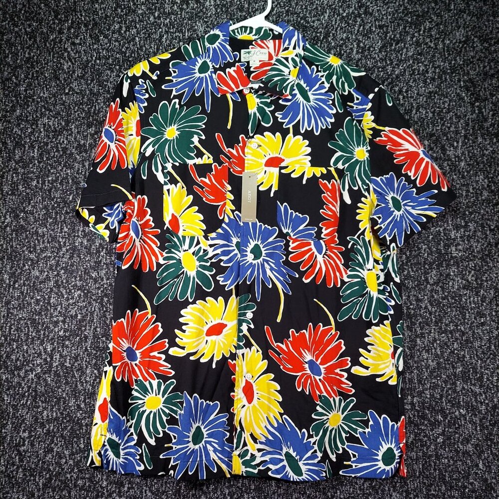 J. Crew Men's Floral Print Camp Shirt Medium Short Sleeves Poppy Daisy